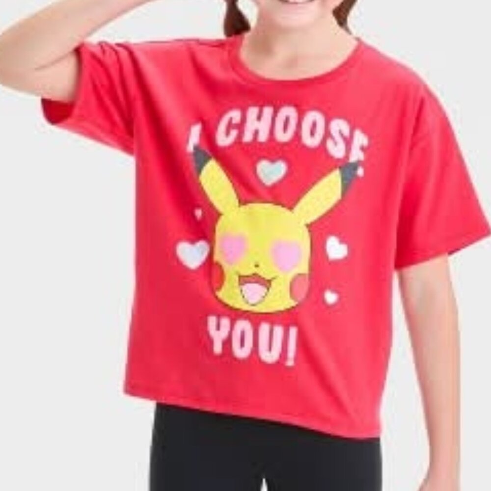 Pokémon Girls Pikachu I Choose You Short Sleeve Valentine's Day Cropped T Shirt